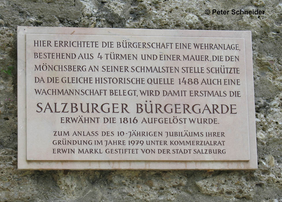 Gedenktafel Wehranlage, Mönchsberg, Salzburg