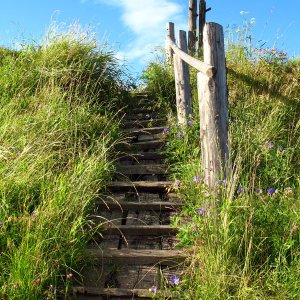 Holztreppe am Flussufer