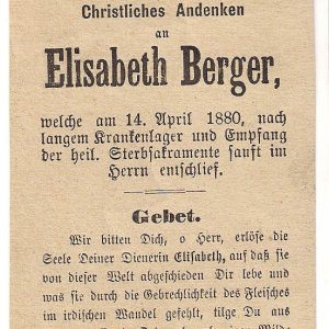 Sterbebild Elisabeth Berger