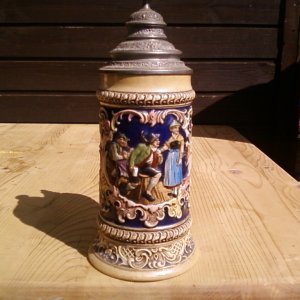 Bierkrug Keramik Zinndeckel