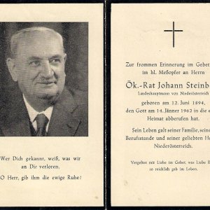 Ök. - Rat Johann Steinböck, Sterbebild aus 1962 (Niederösterreich)