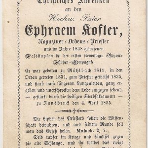 Sterbebild aus 1855 (Tirol) - Blasius