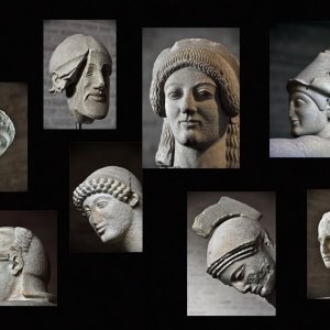 Köpfe klassischer griechischer Statuen in der Glyptothek