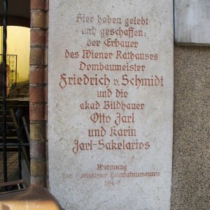 Gedenktafel in Wien Hernals Friedrich von Schmidt, Otto Jarl, Karin Jarl-Sakelarios