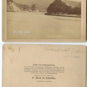 donaustrudel bei grein mit burgruine werfenstein und wörther kreuz um 1870