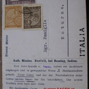 Postkarte aus der Mission (Indien, Rückseite)