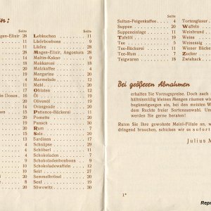 Preisliste von Julius Meinl