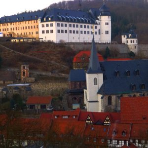 schöner Sichtpunkt zum Stolberger Schloss. Abstieg von der Lutherbuche.