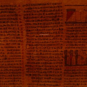 Einblicke in das Totentuch im ägyptischen Museum zu München.