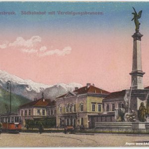 Innsbruck, Südbahnhof mit Vereinigungsbrunnen