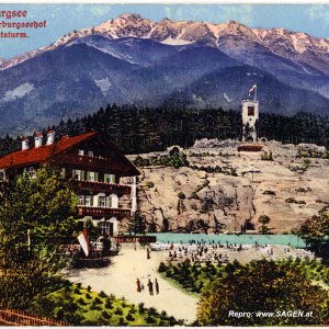 Hungerburgsee mit Hotel Hungerburgseehof und Aussichtsturm