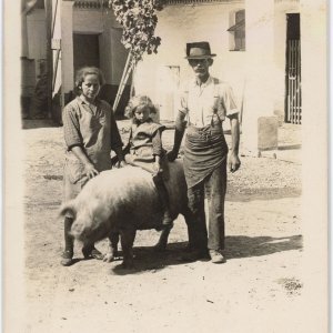 Bauernfamilie mit Schwein