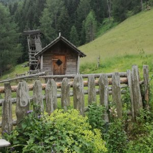 Kräuterbeet und Saunahütte in der Kullyhube