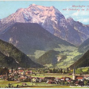 Mayrhofen mit Grünberg im Zillertal um 1913