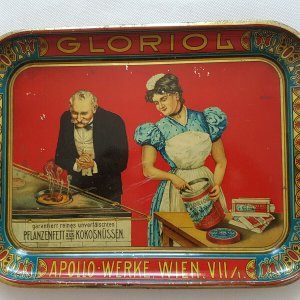 Gloriol Kokonussfett Werbetablett um 1904