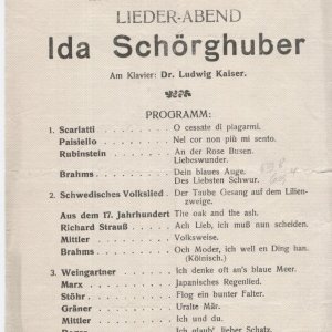 Bösendorfer Saal Liederabend Programm 1912 Ida Schörghuber