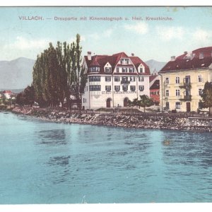 Villach - Draupartie mit Kinematograph und Heilig Kreuzkirche