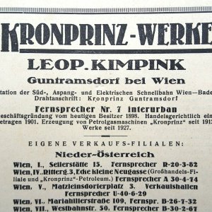 Ofen Prospekt Firma Kronprinz Werke Guntramsdorf 1934