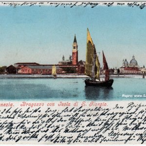 Venedig - Bragozzo mit Insel San Giorgio Maggiore