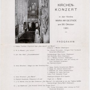 Konzertprogramm Maria am Gestade Wien 28. Oktober 1931