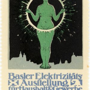 Reklamemarke Basler Elektrizitäts-Ausstellung 1913