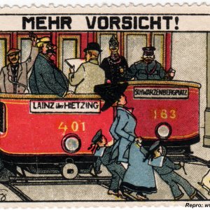 Reklamemarke Mehr Vorsicht Wiener Straßenbahn