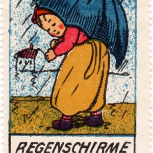Reklamemarke Regenschirme Fabrikant Bender am Sand
