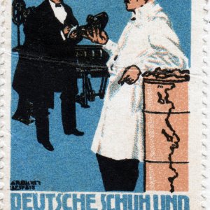 Reklamemarke Schuh und Ledermesse Leipzig 1913