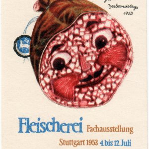 Reklamemarke Fleischerei Fachausstellung Stuttgart 1953