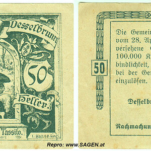 Gutschein der Gemeinde Desselbrunn 50 Heller