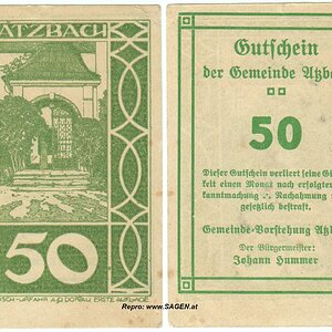 Notgeld-Gutschein Atzbach 50 Heller