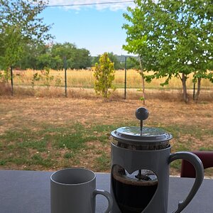 Kaffee mit Blick auf den Sag-Berg, Ungarn