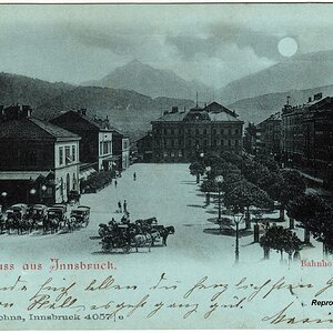 Innsbruck Bahnhofplatz Mondscheinkarte 1900