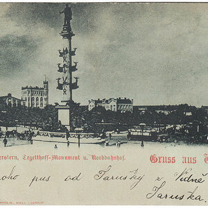 Wien, Praterstern Tegetthoff-Denkmal und Nordbahnhof, Mondscheinkarte 1897