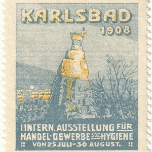Reklamemarke Ausstellung Karlsbad 1908