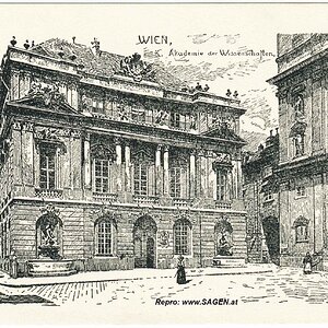 Wien, Ansichtskarte Akademie der Wissenschaften, Lithografie um 1905