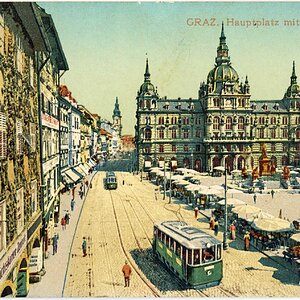 Graz, Hauptplatz mit Herrengasse im Jahr 1915