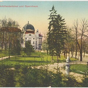 Graz, Schillerdenkmal und Opernhaus im Jahr 1915