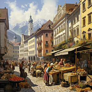 Innsbruck Altstadt Bauernmarkt im Mittelalter