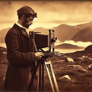 Landschaftsfotograf mit Plattenkamera im 19. Jahrhundert