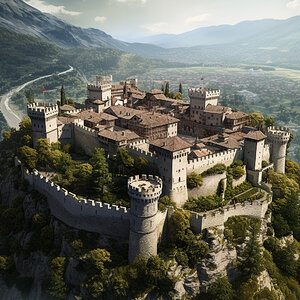 Schloss Tirol bei Meran im Mittelalter, Luftbild