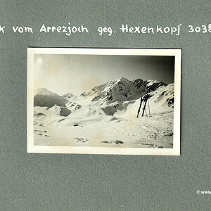 Blick vom Arrezjoch gegen Hexenkopf 3038 m (Schi-Urlaub 1936 in Serfaus, Tirol)