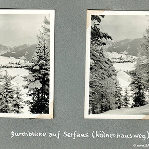 Durchblicke auf Serfaus (Kölnerhausweg) (Schi-Urlaub 1936 in Serfaus, Tirol)