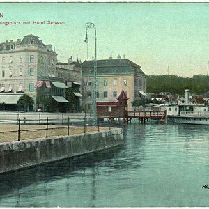 Gmunden, Landungsplatz mit Hotel Schwan um 1905