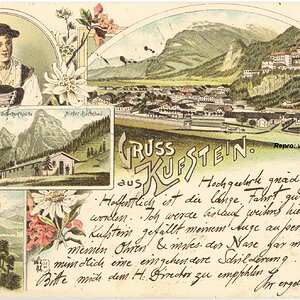Lithografie Ansichtskarte "Gruss aus Kufstein" 1890er Jahre