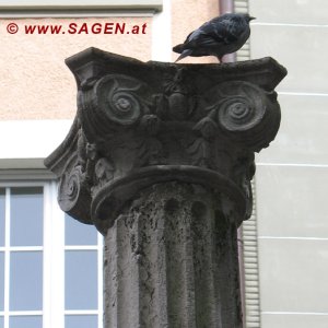 Taube auf dem Säulenbrunnen, Lausanne (Schweiz)