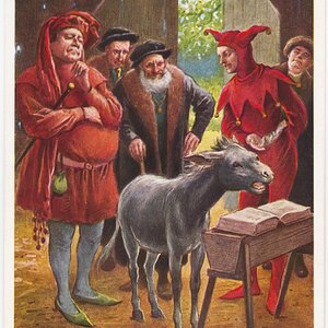 Eulenspiegel lehrt einen Esel das Lesen
