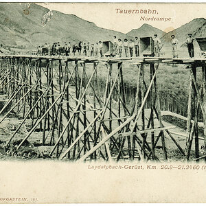 Tauernbahn Nordrampe Bau Viadukt Leidalmbach, Pferdebahn