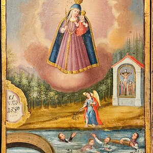 Votivbild 1839, Rettung vor dem Ertrinken, Marienbasilika St. Michael, Absam, Tirol
