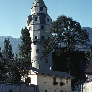 Hall in Tirol, Blick von der Münzergasse auf den Münzerturm im Jahr 1970